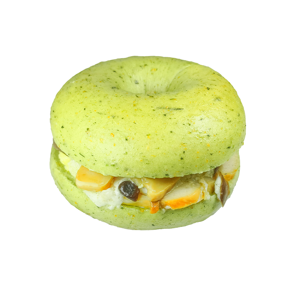 菠菜鹿茸菇鸡肉贝果堡